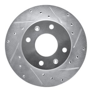 Dodge Colt Brake Rotor (1) - Front Right - R1 Concepts - Drilled & Slotted - Silver - `88-`07